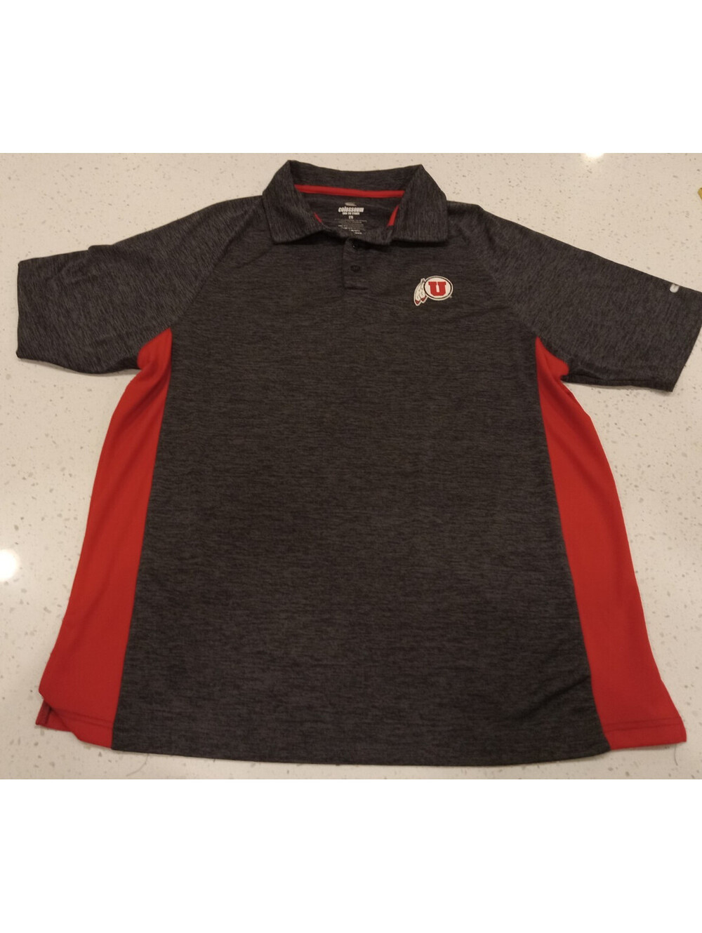 Colosseum Utah Utes Shirt Mens Large Gray Red Down Swing Performance Golf Polo L